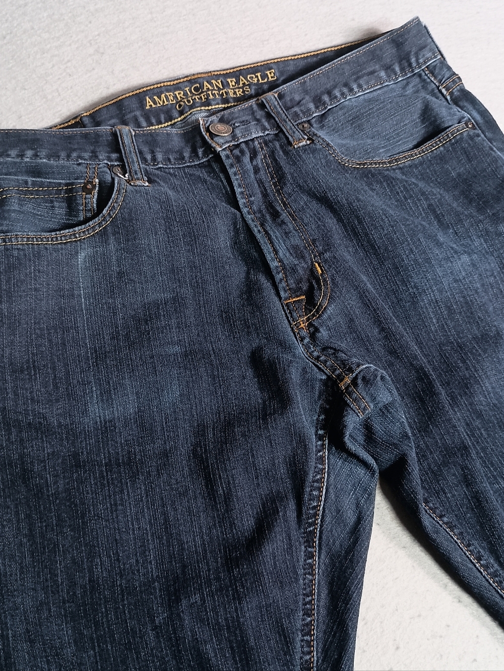 American Eagle Slim Tapered Leg Blue Dark Wash Embroidered Women's 34x32 Jeans